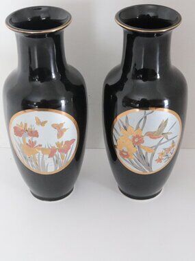 A Pair of Porcelain Vases Stamped Fine China and Japan and 3 Japanese Marks